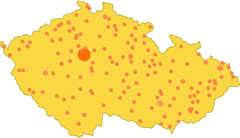Přístupy uživatelů z měst na mapě České republiky